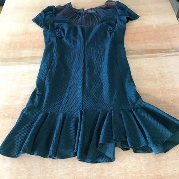 Nina Ricci Mini Dress Women 46 Blue Geometric Flowy Hem Short Sleeve Silk Blend - Picture 1 of 13